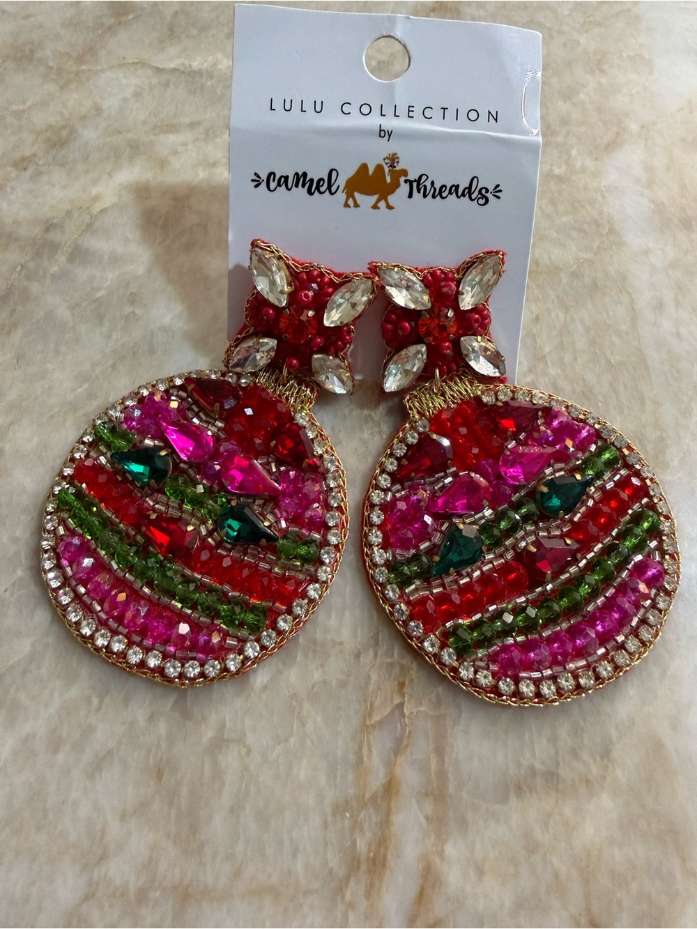 Camel Threads Lulu Collection Pink & Red Beaded Ornament Earrings
